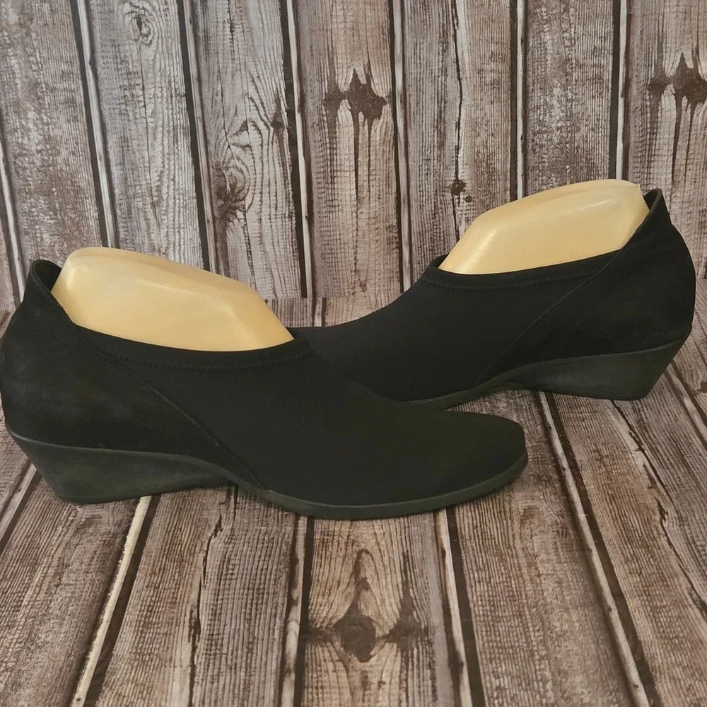 Sz 38 / 7 Arche Cyneth Black Nubuck /Stretch Low Wedge Slip-On Shoes VGUC